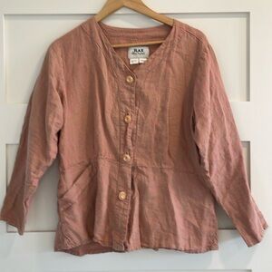 FLAX women’s light Jacket Top small 100% Linen Chunky Buttons . Long Sleeve